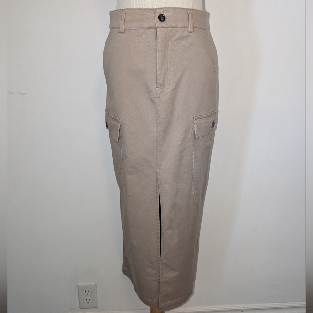 Jason Wu Tan Slit Front Midi Cargo Skirt